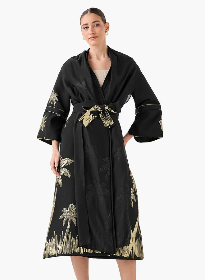 ايكونيك Iconic Relaxed Fit Jacquard Shrug with Tie-Up Belt